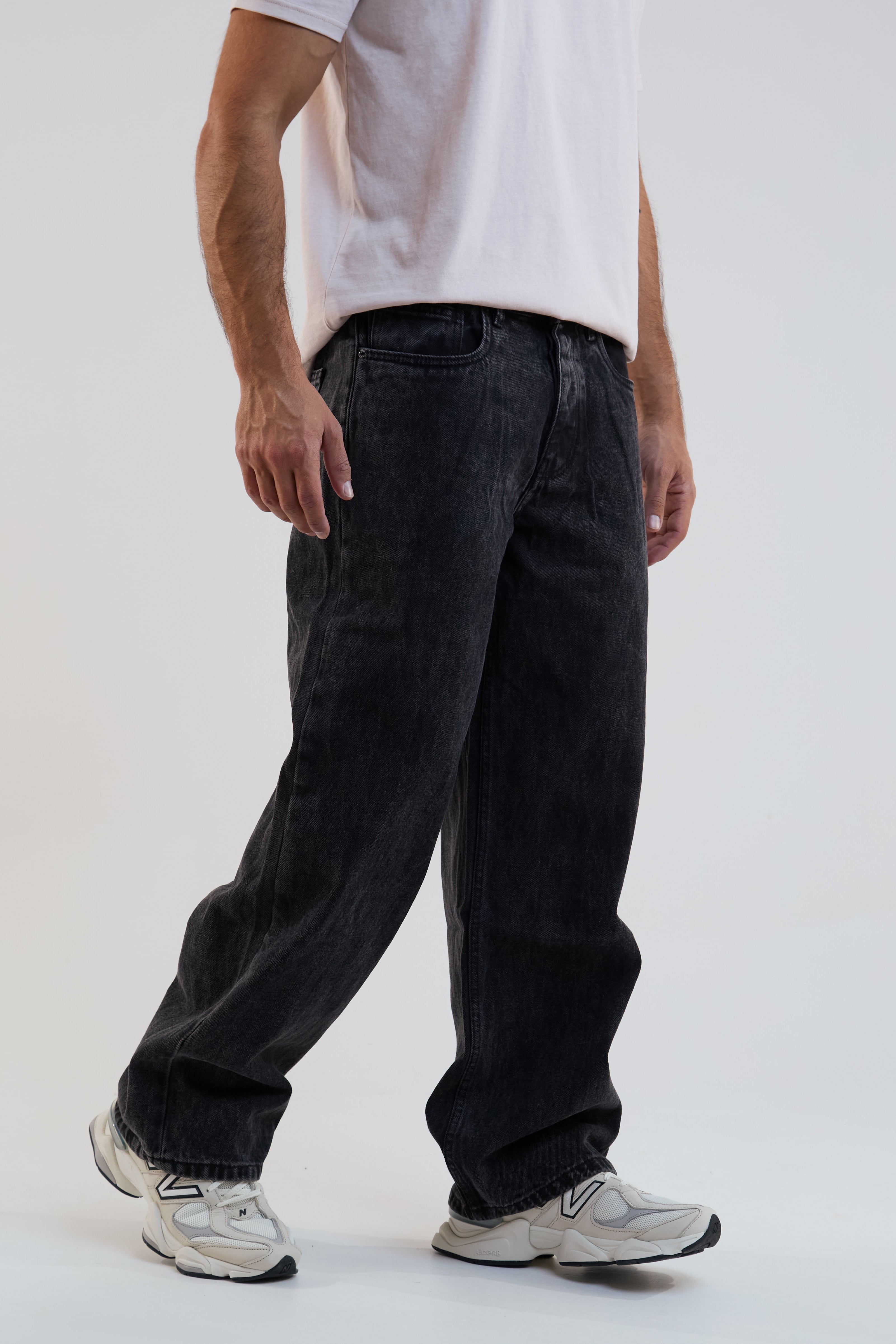 Mens Jeans Wide Leg Fit, Stretch Denim, In Black – B Couture