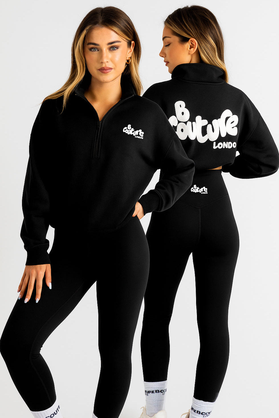Women's Black Leggings & Black Half-Zip Sweatshirt Set – B Couture