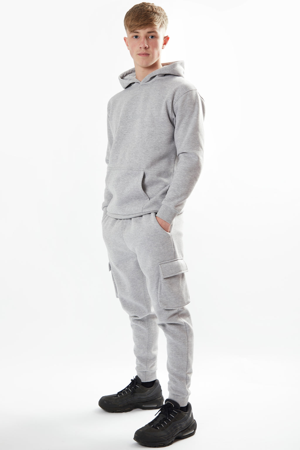 Boys Fleece Tracksuit, Hoodie Jogger Set, In Grey Marl – B Couture