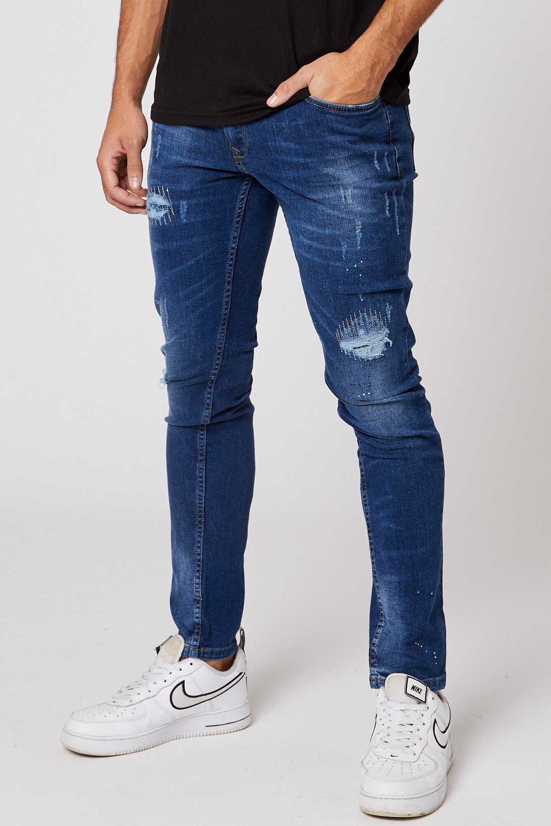 Mens distressed sales tapered jeans