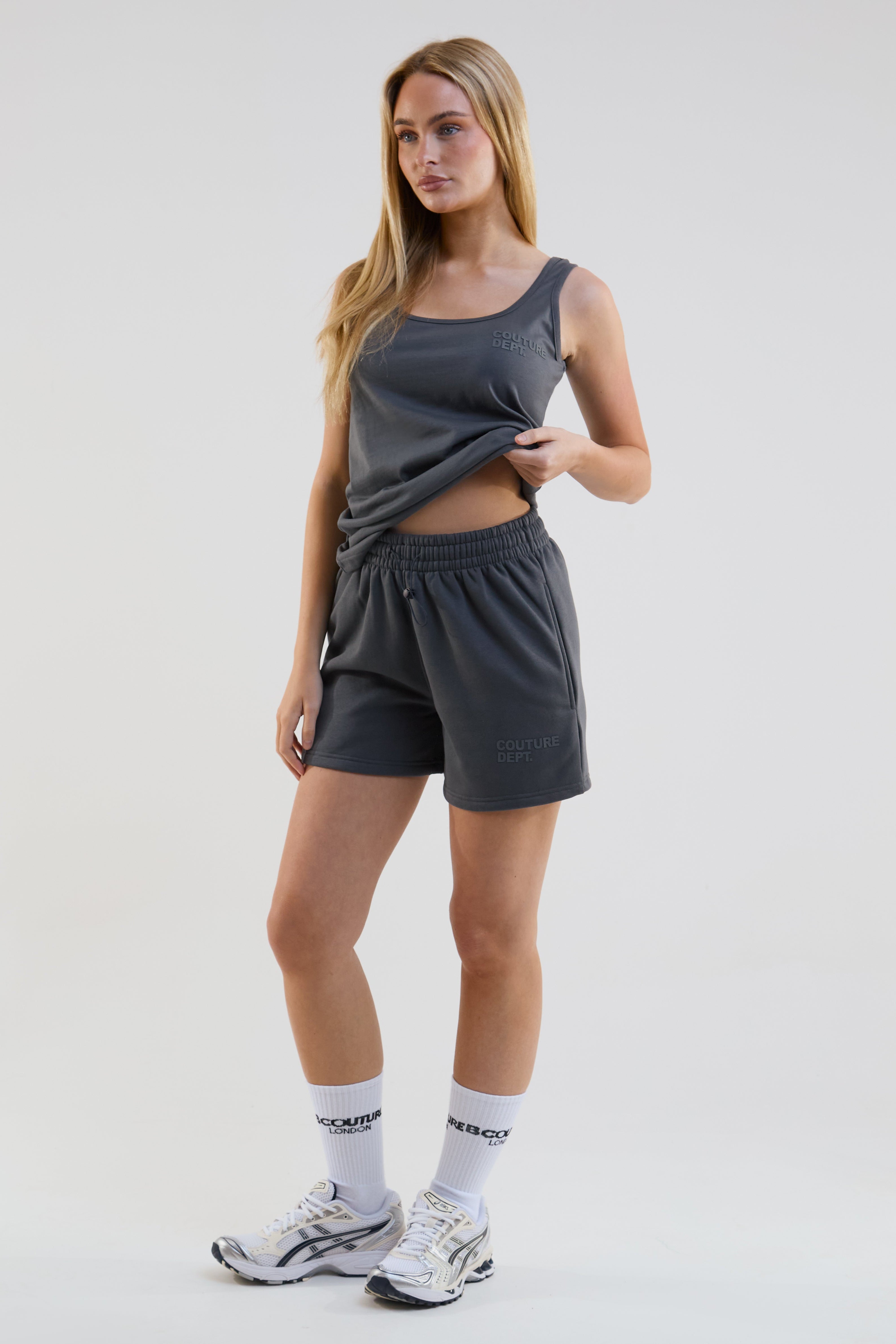Women's High-Waisted Sweat Shorts, Fleece In Dark Grey – B Couture