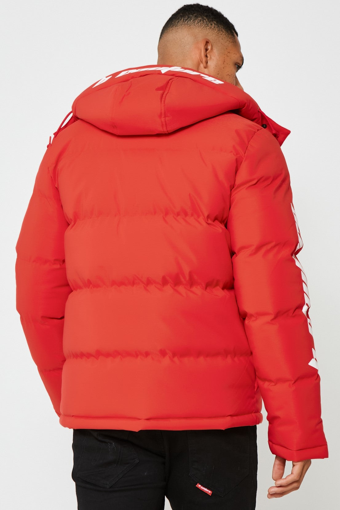 Red puffer with hood hotsell