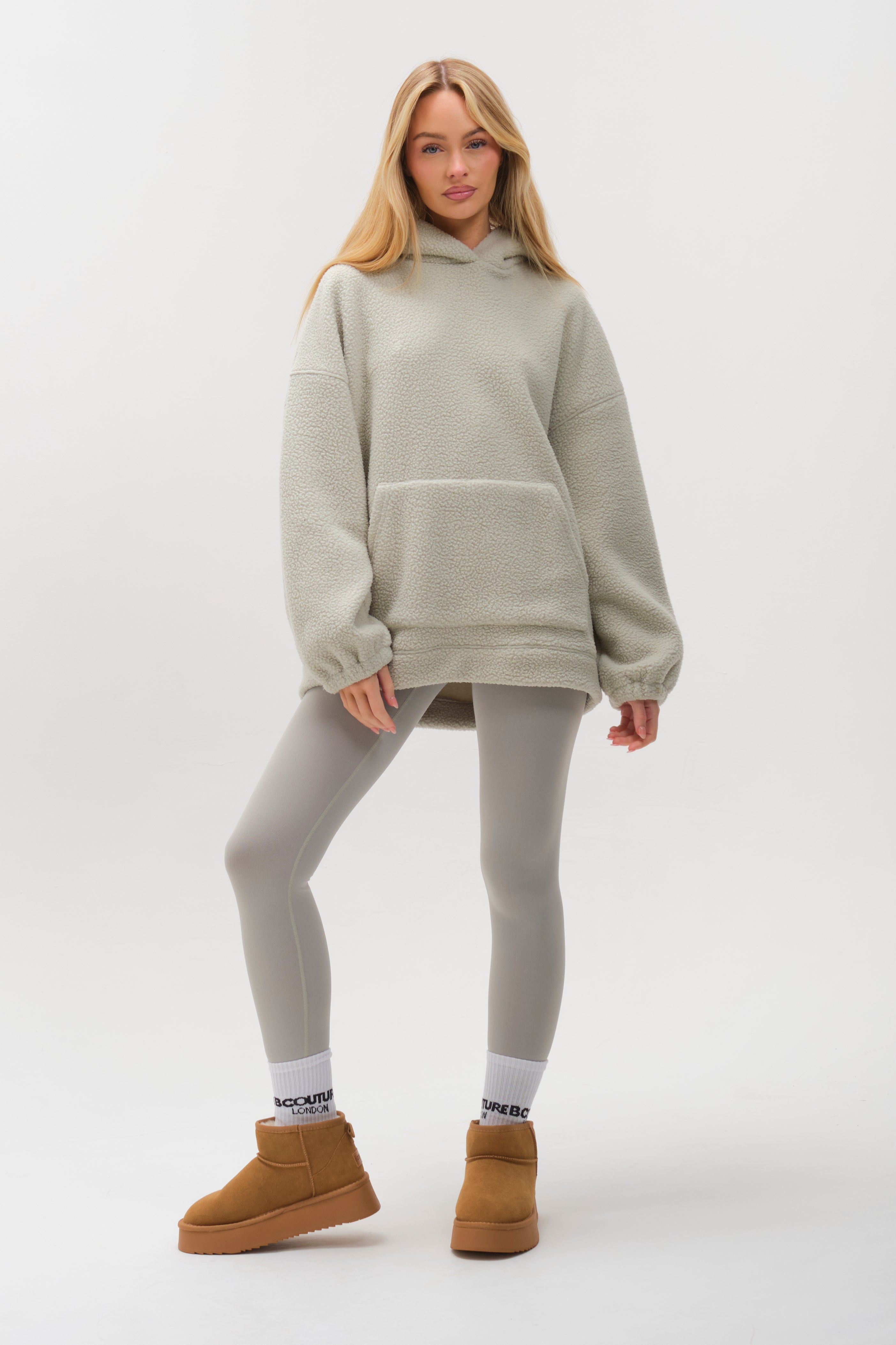 Womens Sherpa Fleece Sage Hoodie & Sage Leggings Set – B Couture