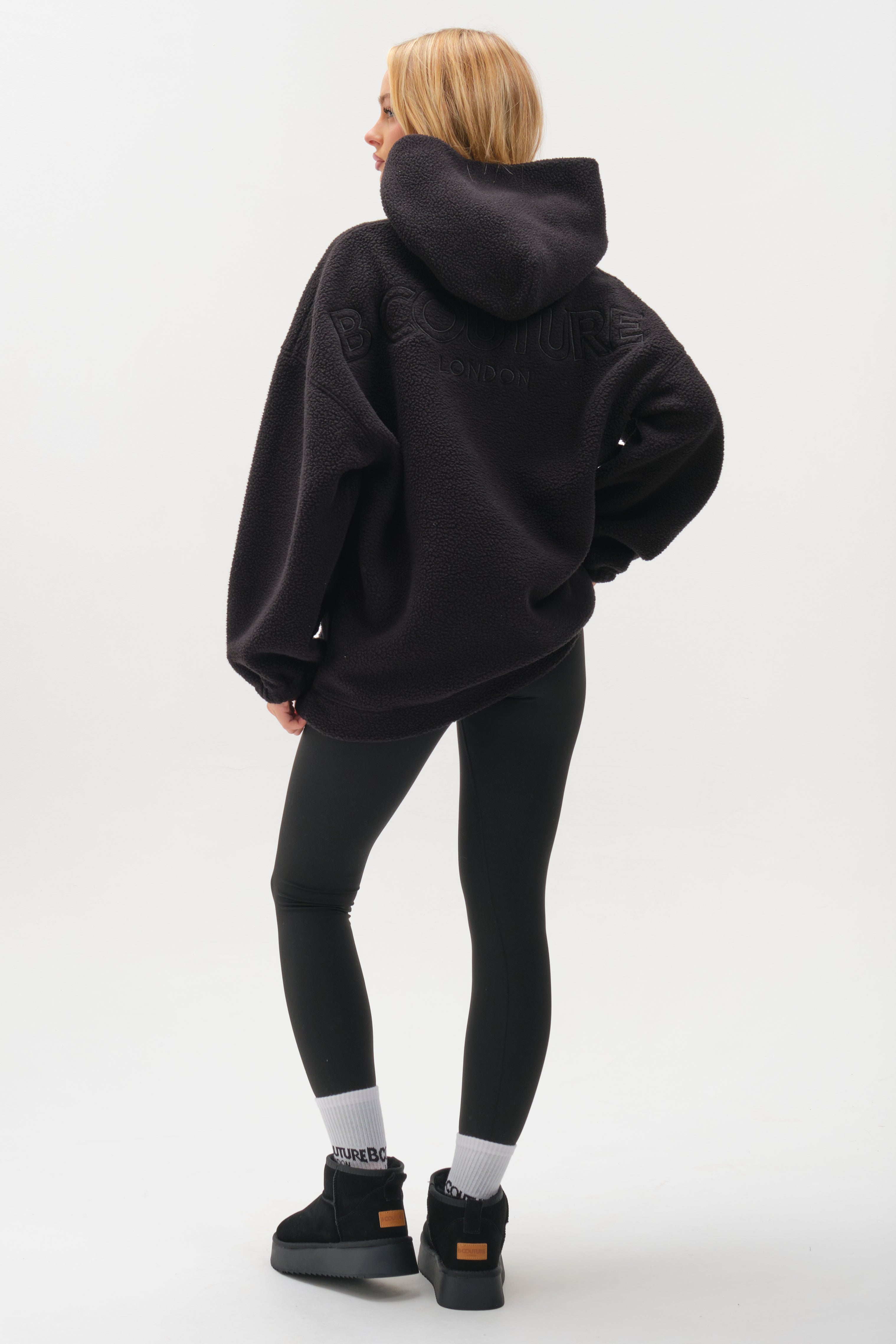 Womens Sherpa Fleece Black Hoodie & Black Leggings Set – B Couture