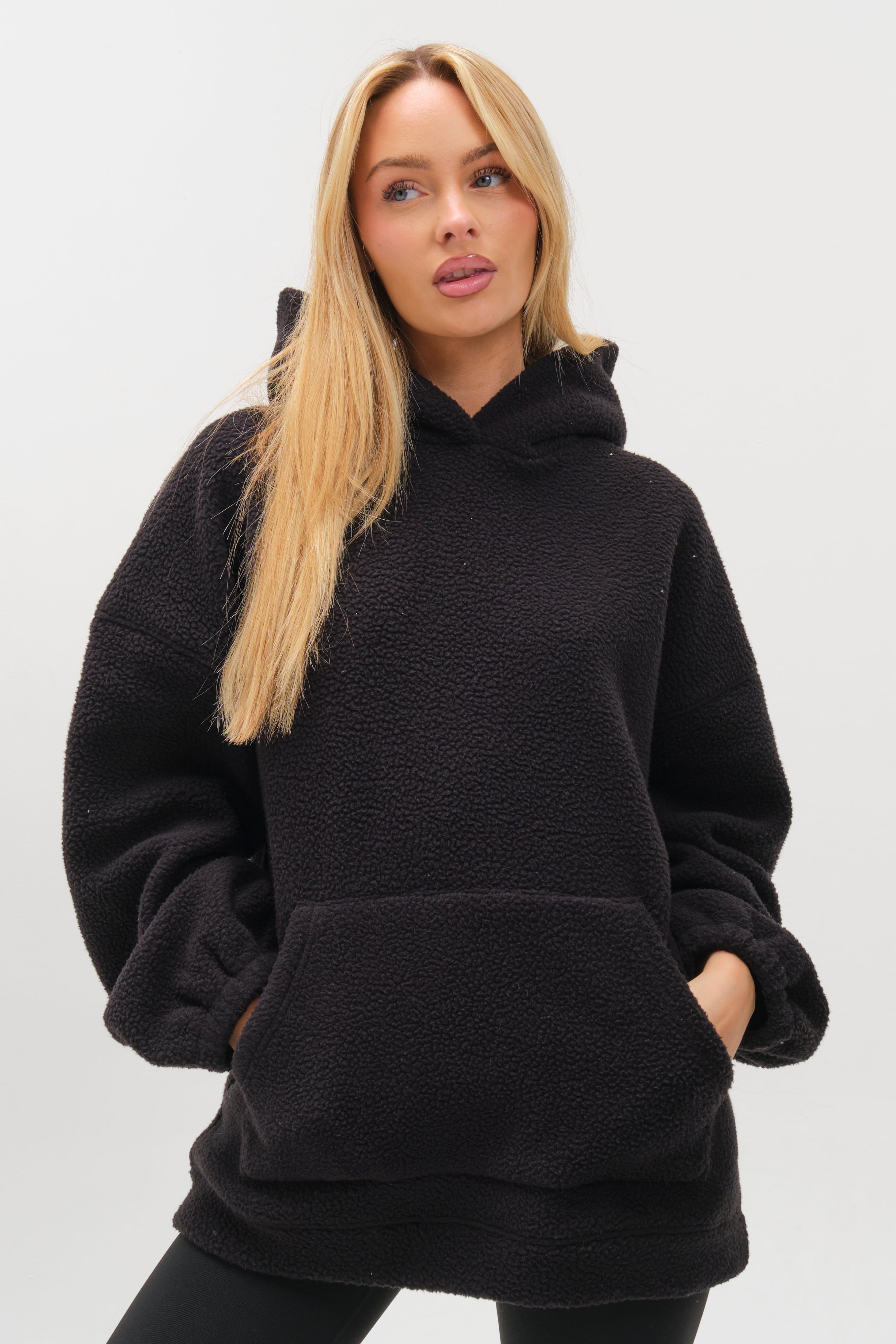 Womens Sherpa Fleece Black Hoodie & Black Leggings Set – B Couture