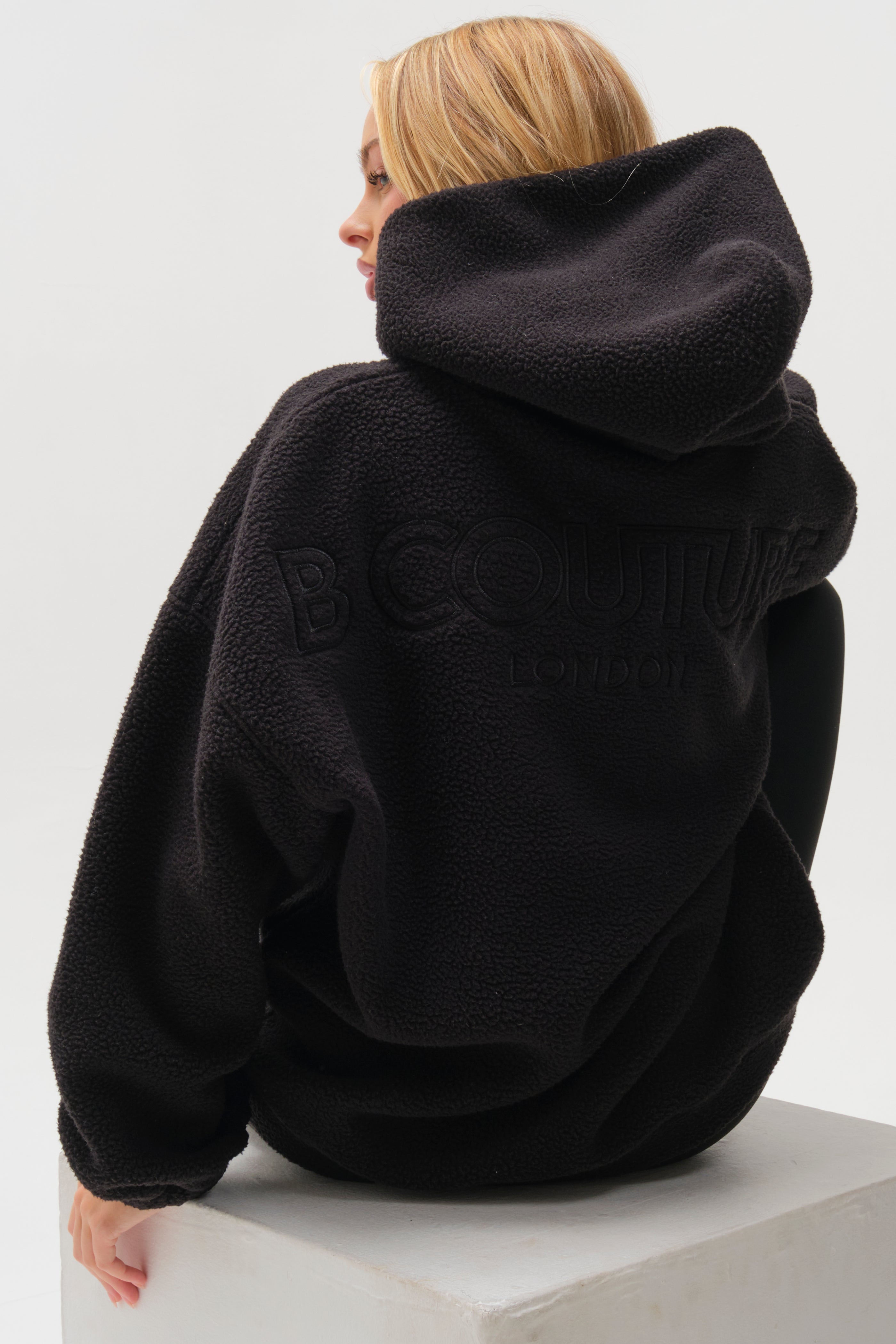 Womens Sherpa Fleece Black Hoodie & Black Leggings Set – B Couture