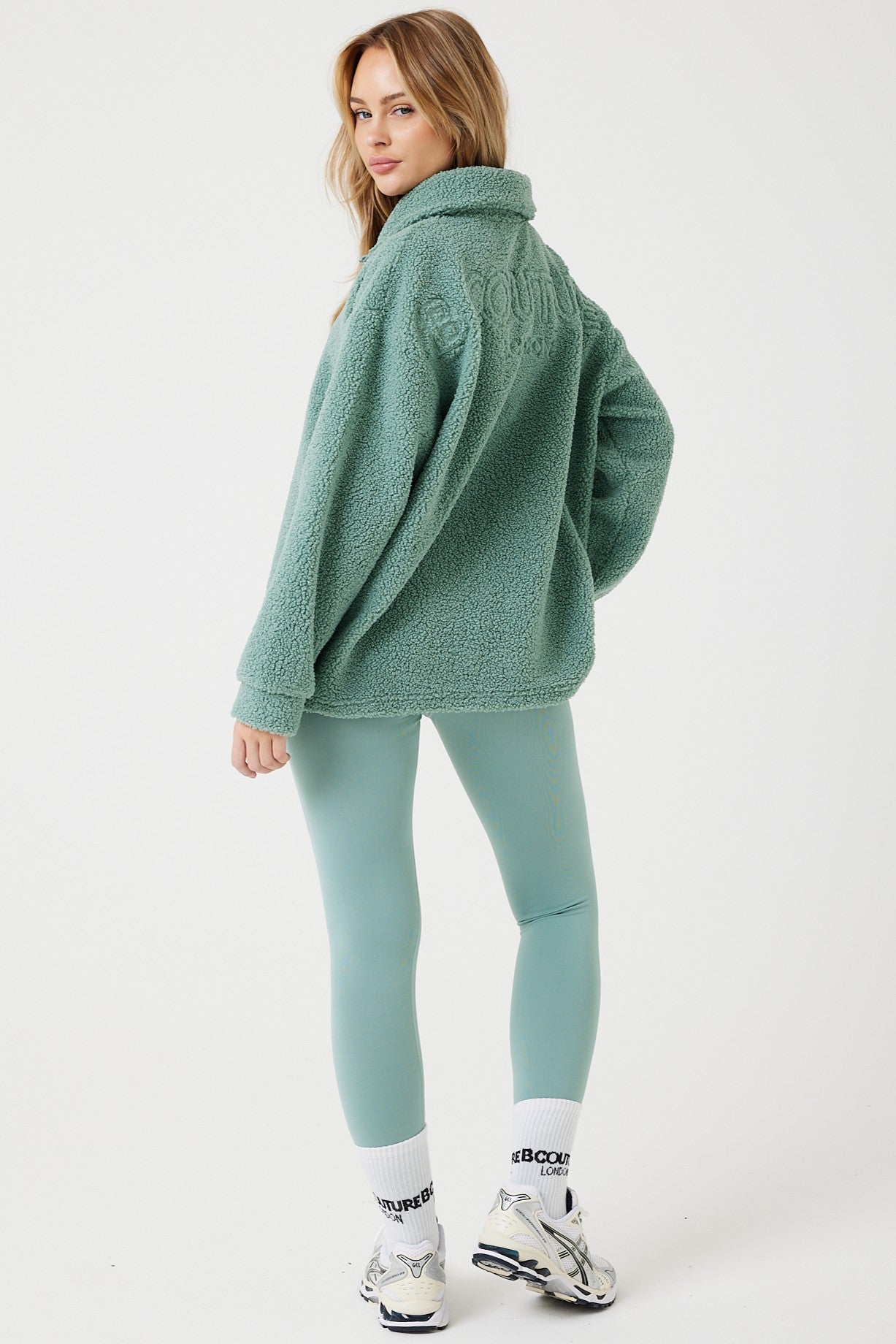 Womens Leggings & Jumper Set, Borg Fleece 1/4 Zip Funnel Neck, In