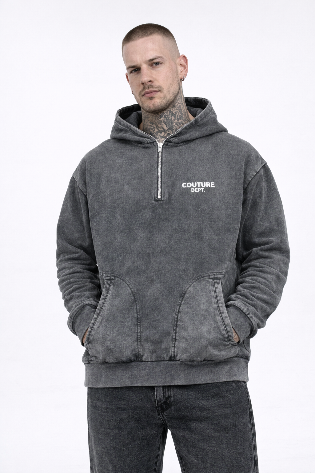 Heavyweight Oversized Couture Dept 1/4 Zip Hoodie - Charcoal