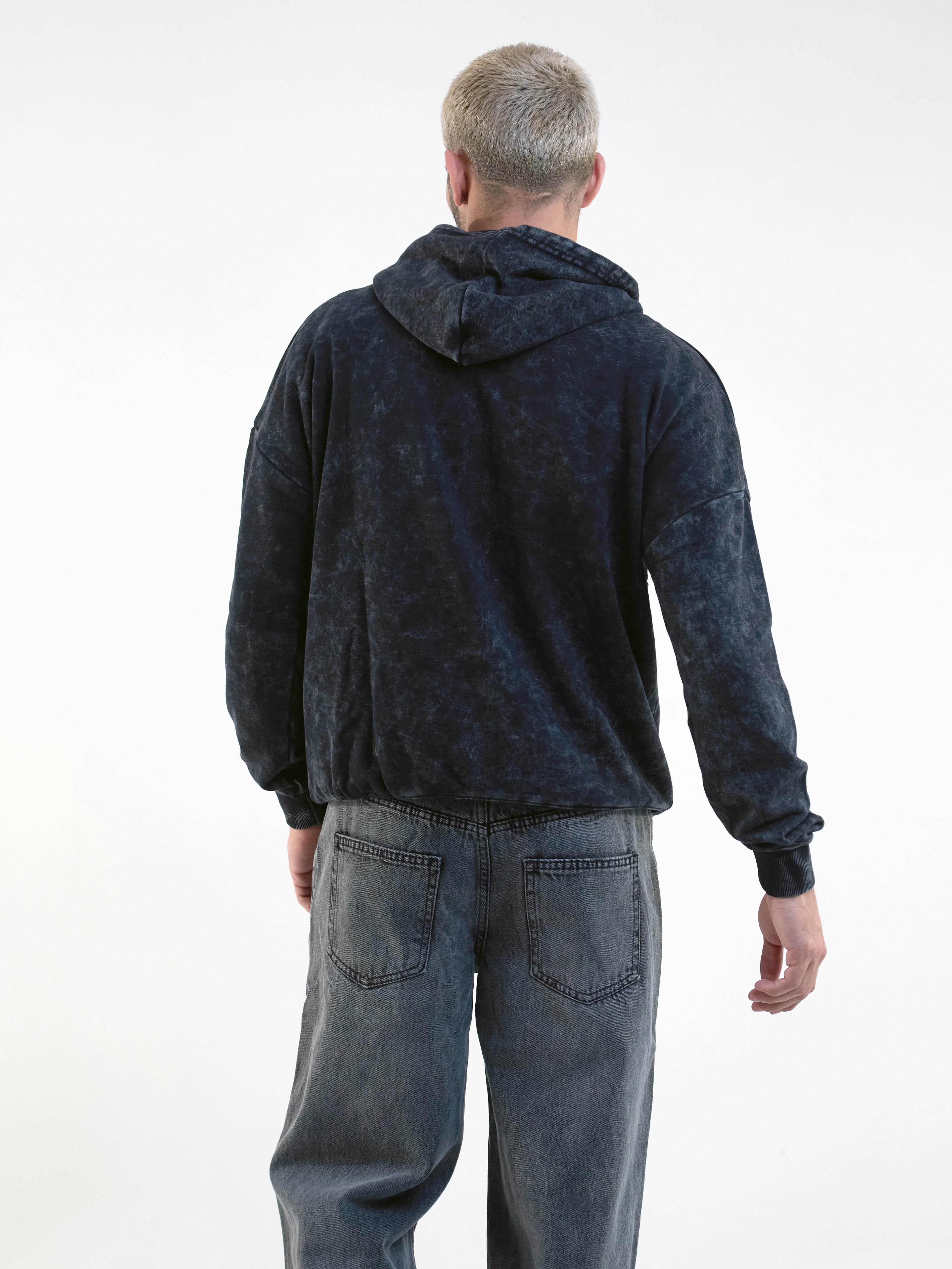 Mens Black Acid Wash Hoodie, Oversized Fit, Fleece – B Couture