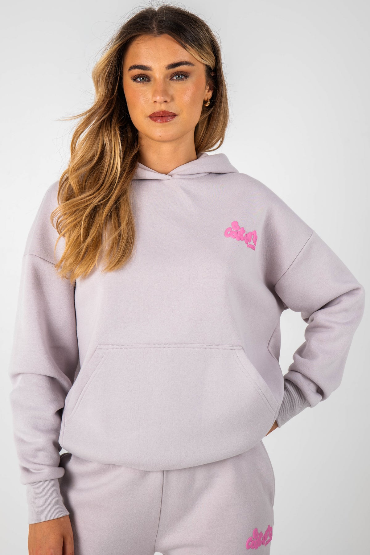 Women's Grey Tracksuit, Oversized Fit, Fleece Hoodie Jogger Set