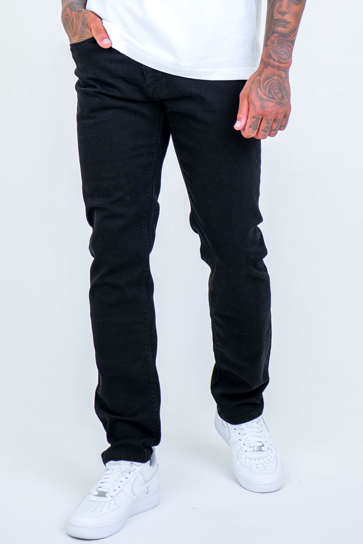 Mens Jeans Tapered Slim Fit, Stretch Denim, In Black – B Couture