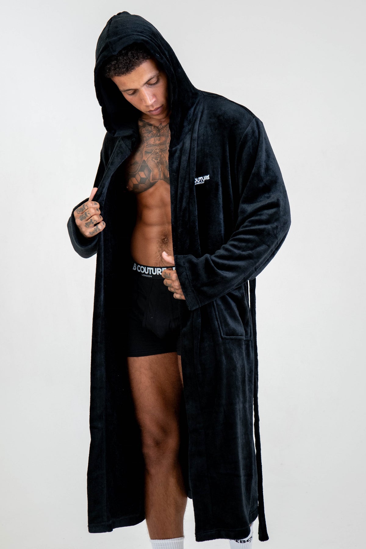Mens Black Dressing Gown Nightwear Thick Fluffy B Couture Mens Black Dressing Gown Nightwear Thick Fluffy B Couture