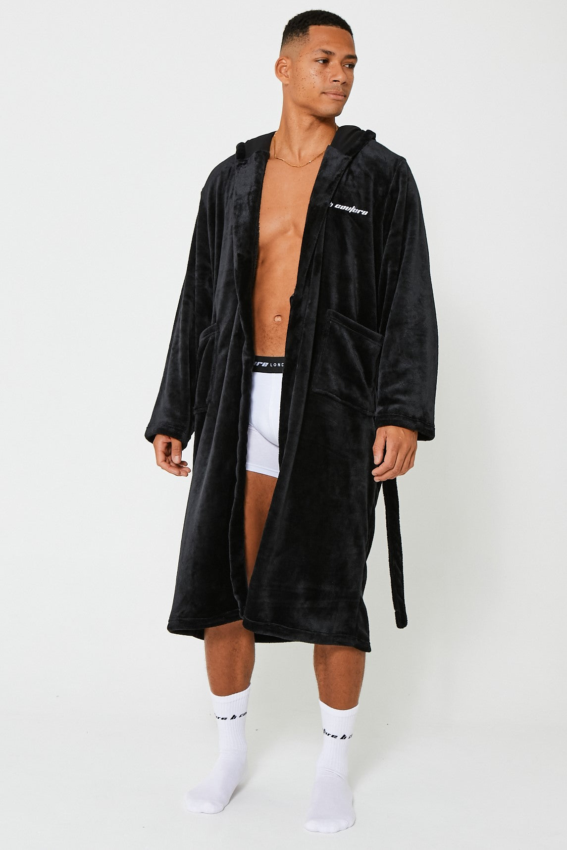 Mens Black Robe Dressing Gown Nightwear Thick Fluffy Northwood B Couture
