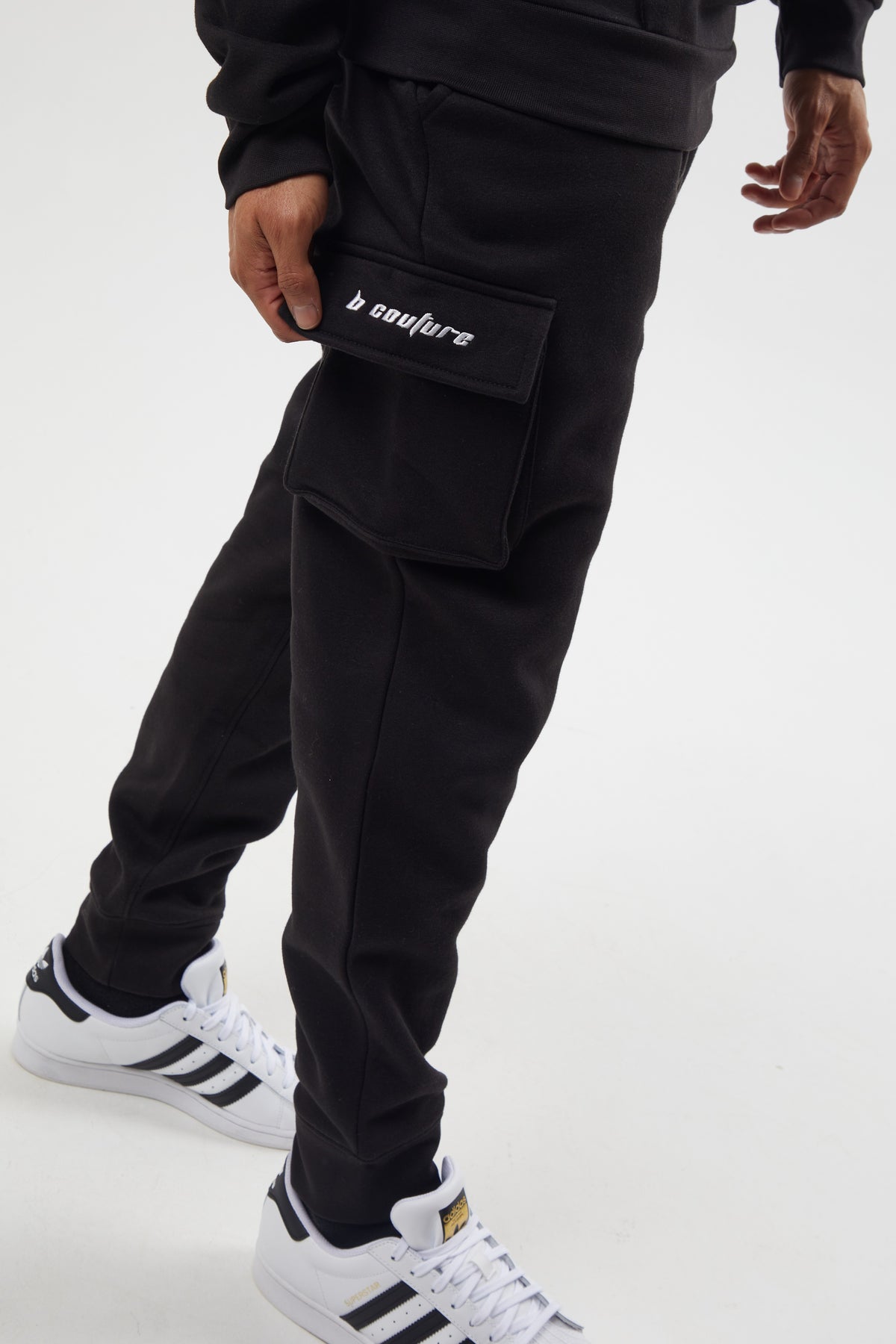 Mens Full Tracksuit Set, Fleece Hoodie Cargo Joggers, In Plain
