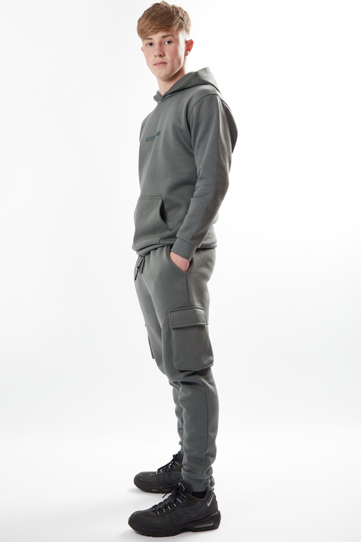 Boys Fleece Tracksuit, Hoodie Jogger Set, In Dark Grey โ B Couture