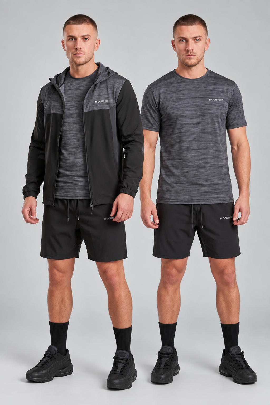 ProFabric Zip Jacket, Shorts & T-Shirt Set - Black/Grey