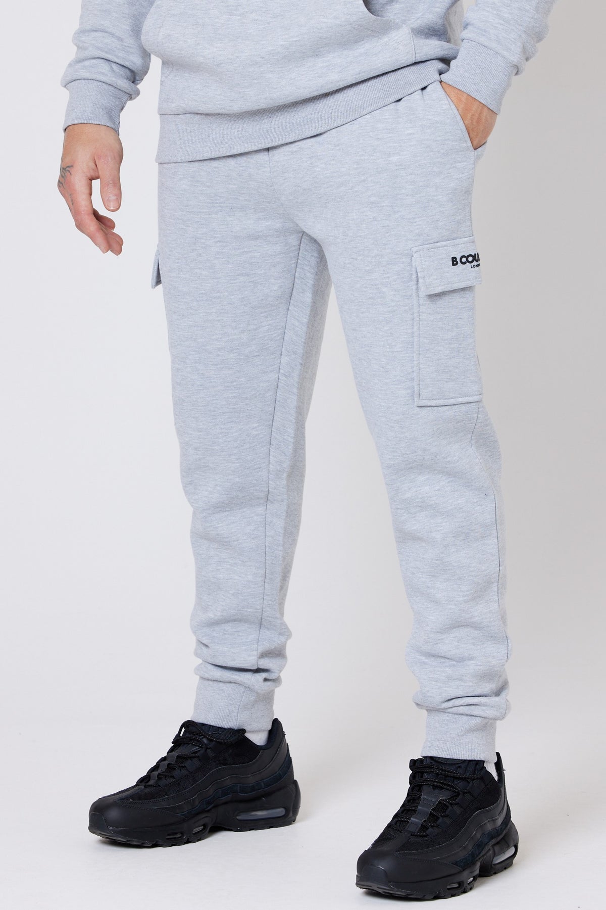 Mens Grey Marl Sweatpants, Fleece Cargo Joggers – B Couture