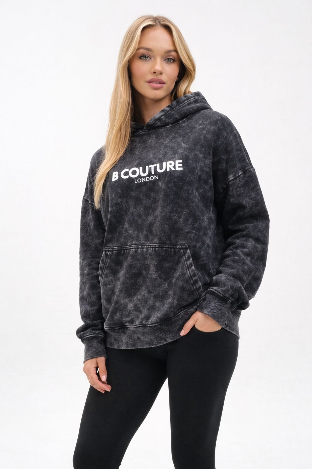 Oria Oversized Acid Wash Hoodie - Black