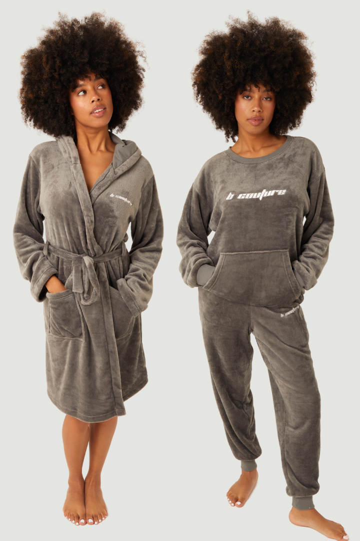 Fluffy Robe & Fluffy PJ Set Bundle - Charcoal Grey
