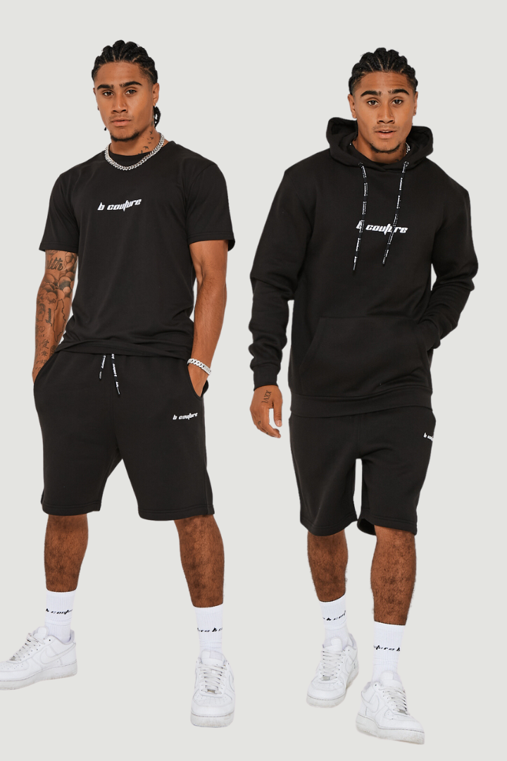 Finchley Road Fleece Hoodie, T-Shirt & Short Set - Black