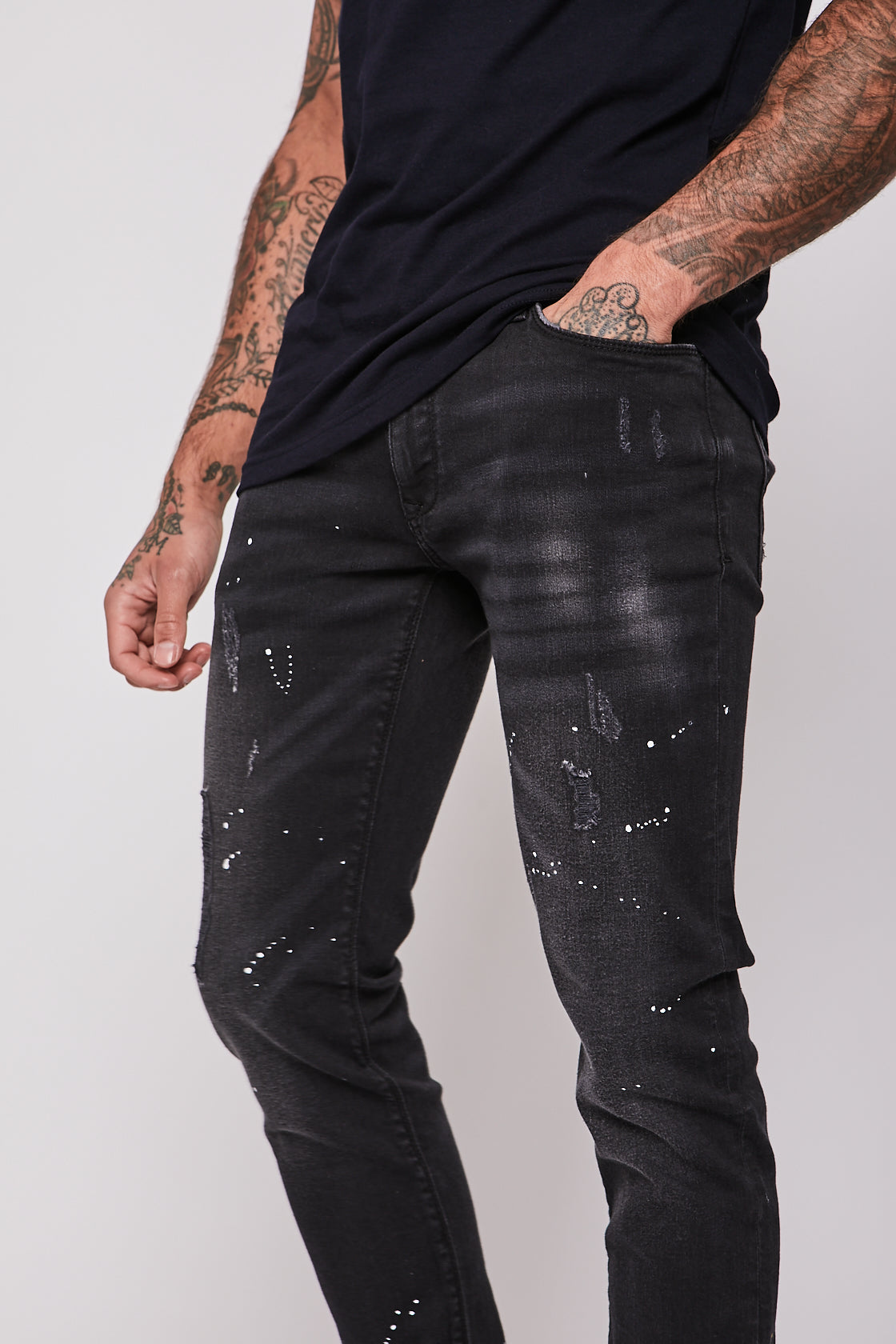 Men's Jeans Black Skinny Jeans Paint Splatter Mens Jeans