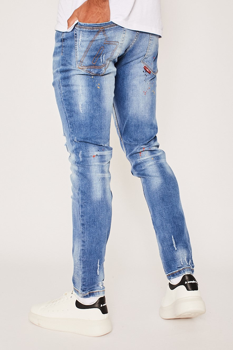 Mens Jeans Light Blue Tapered Slim Ripped Hendon – B Couture