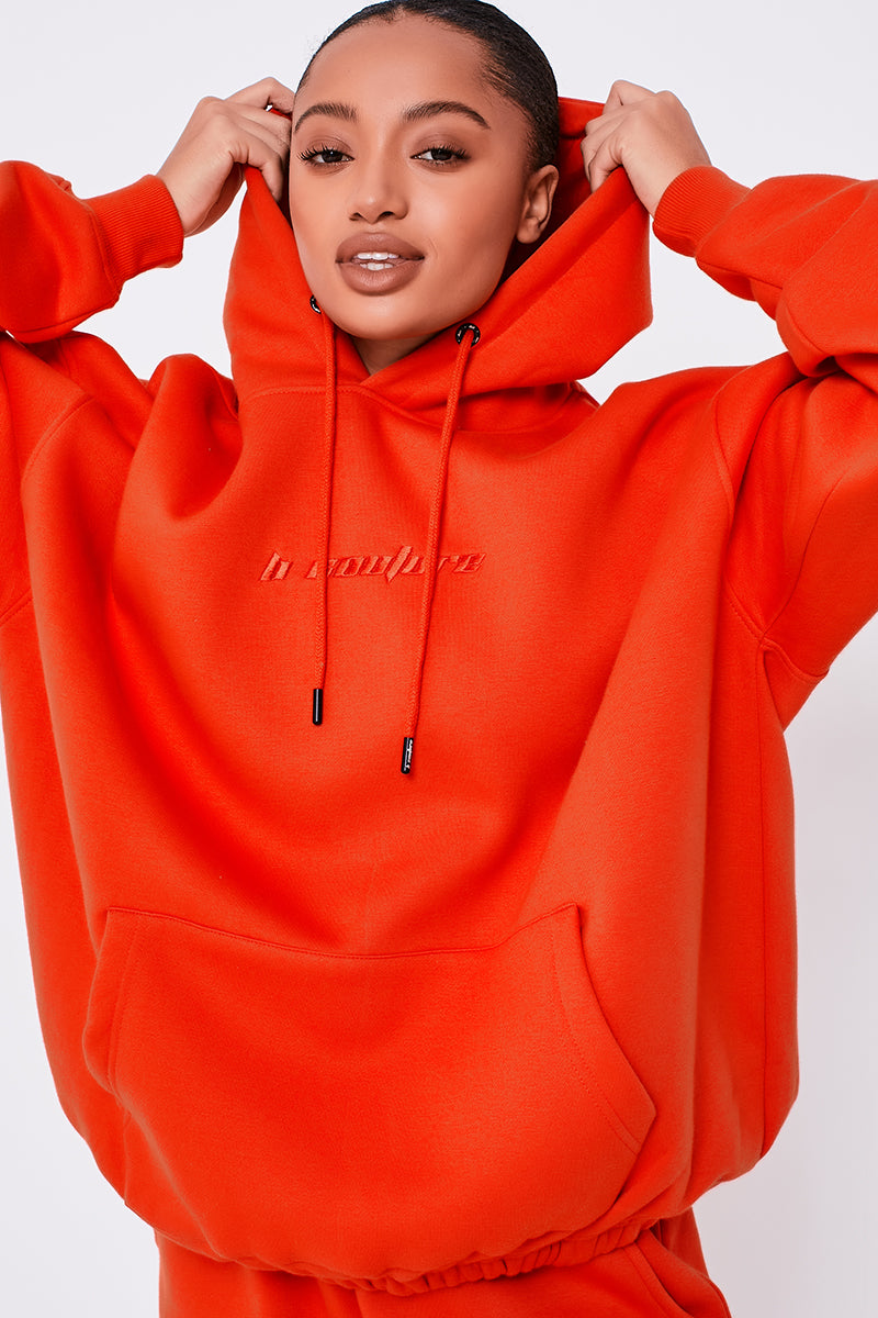 Womens Oversized Full Tracksuit Plain Bright Red Fleece Matching Hoodie