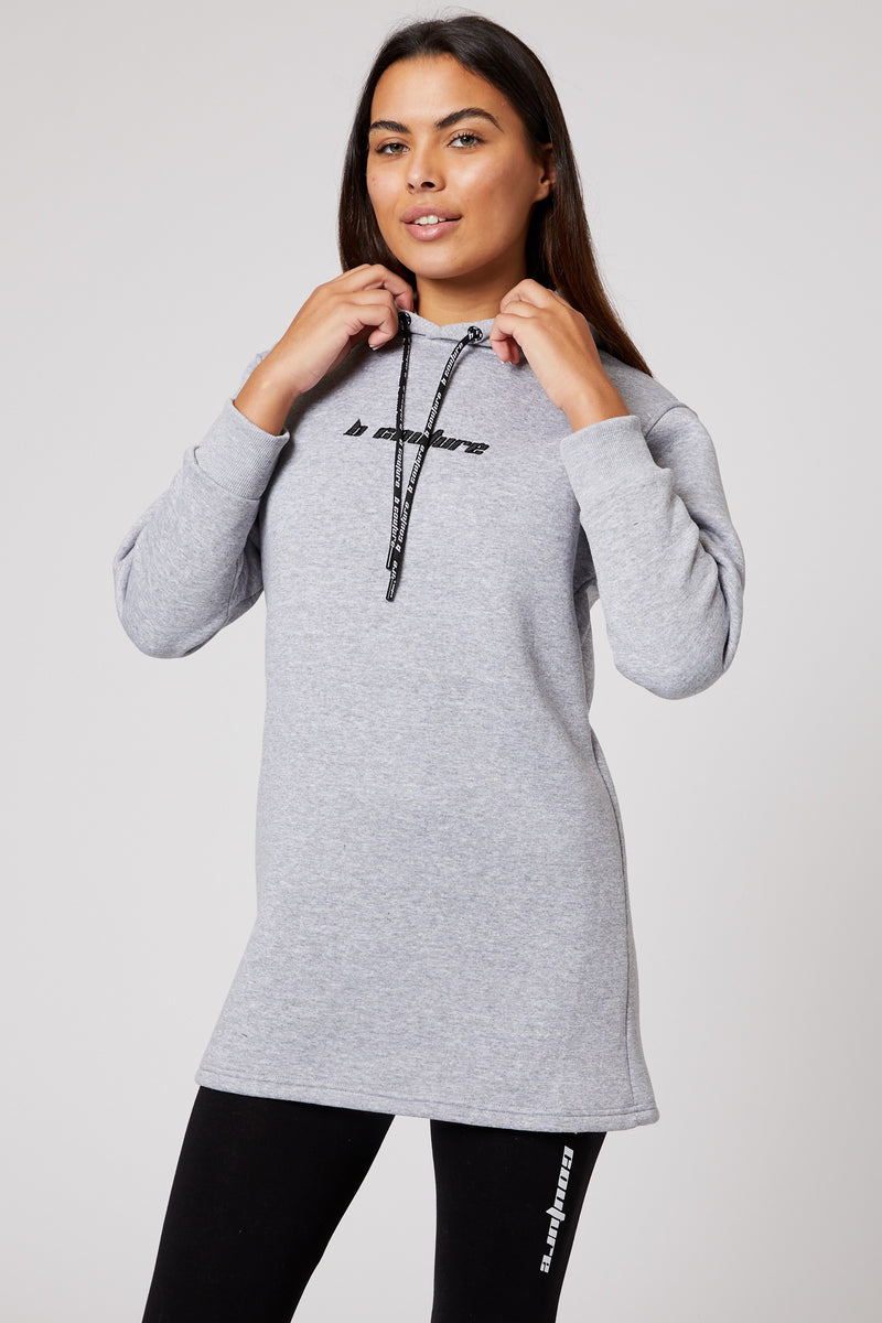 West Harrow Long Line Hoodie - Grey